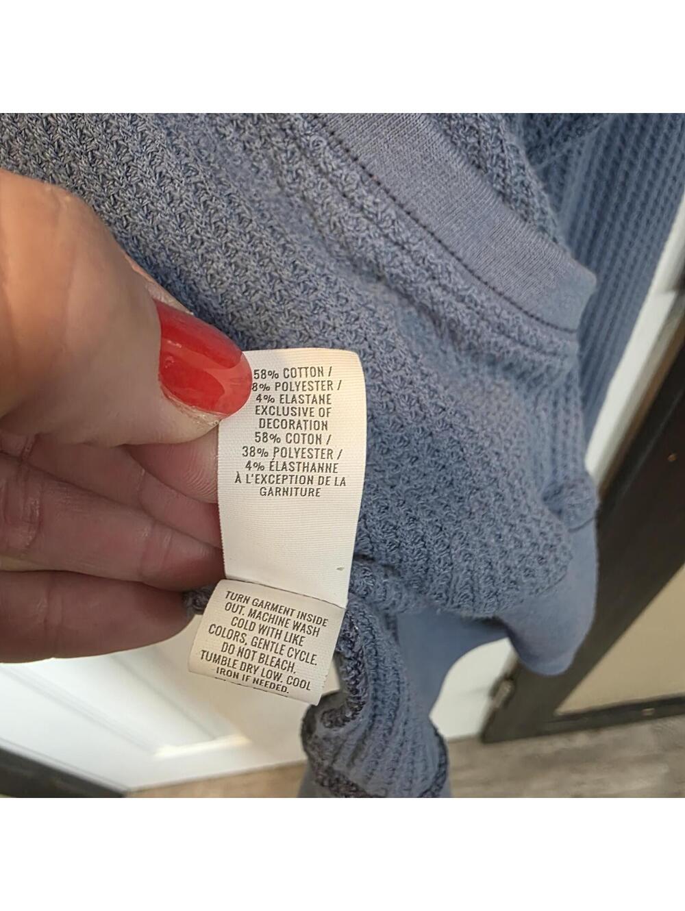 aerie Oversized Waffle Knit Hoodie Sweatshirt in Blue XL - Picture 3 of 6